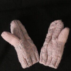 Fleece Lined Pink and Grey Knit Mittens with Shiny Fibers